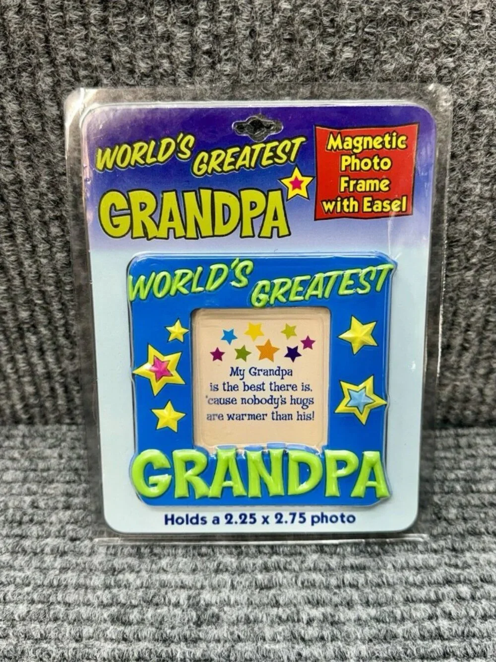 Vintage Worlds Greatest Grandpa Magnetic Photo Frame with Easel Hard Rubber 90s